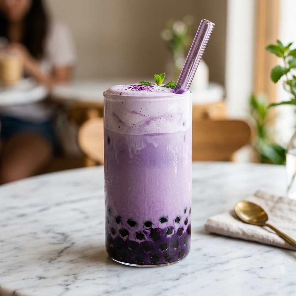 Premium Ube Boba Milk Tea with vibrant layering